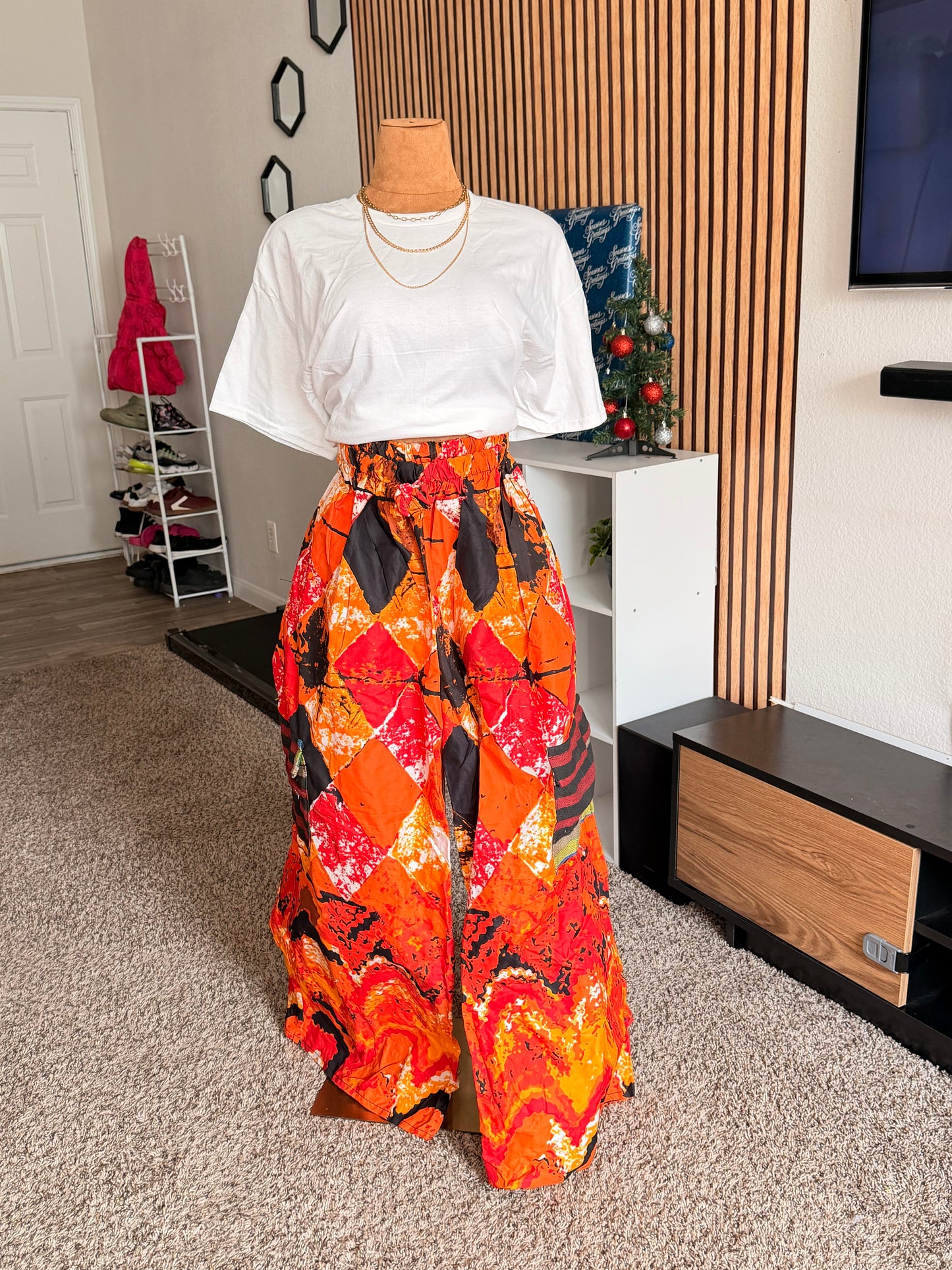 002 African Print Pant, Ankara wide leg palazzo trouser, women clothing's, African unisex pants, Trendy Adire Asoke, Elastic Rope waist. Fits a size 6 to size 16