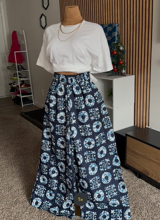 003 African Print Pant, Ankara wide leg palazzo trouser, women clothing's, African unisex pants, Trendy Adire Asoke, Elastic Rope waist. Fits a size 6 to size 16