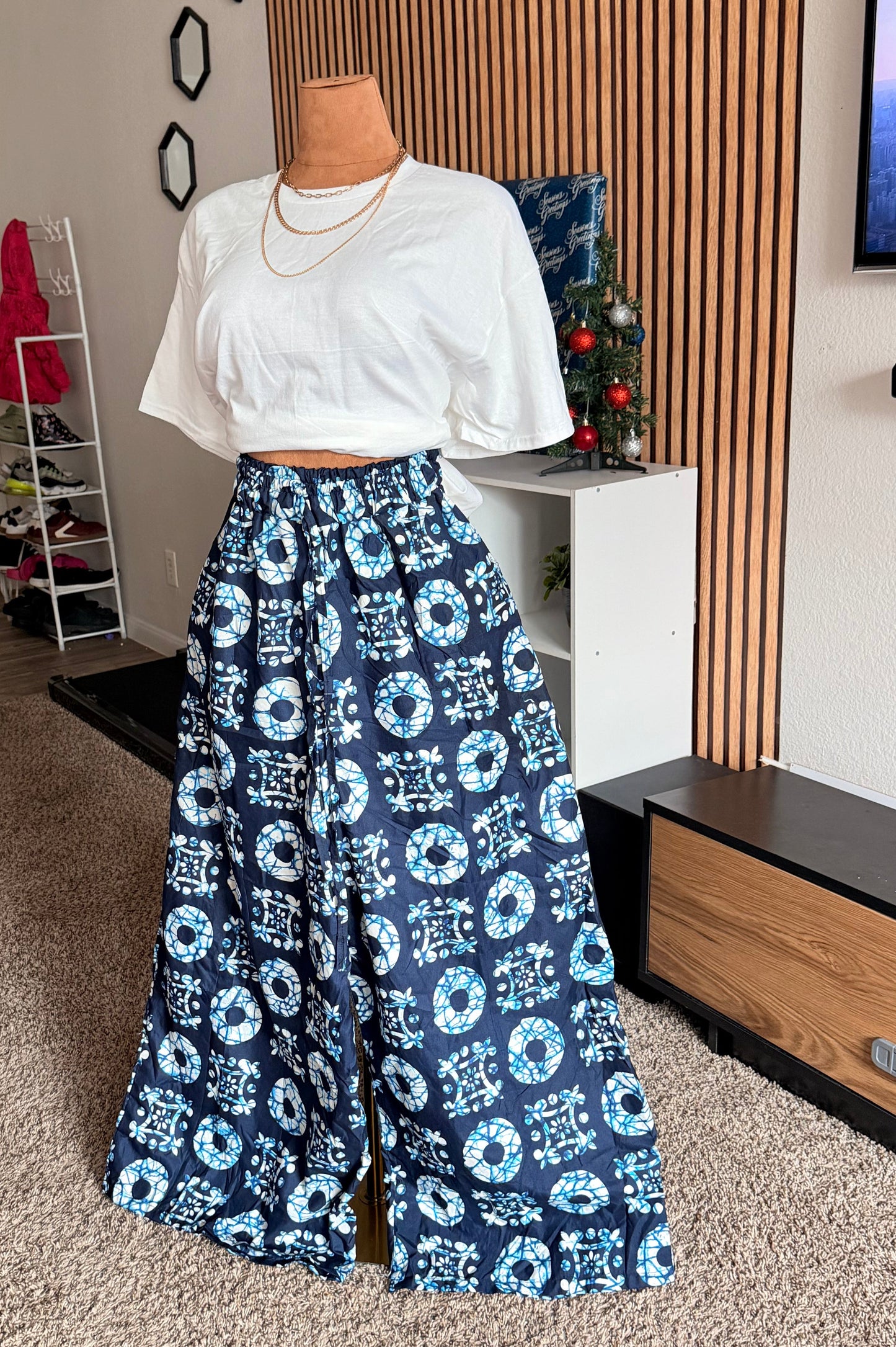 003 African Print Pant, Ankara wide leg palazzo trouser, women clothing's, African unisex pants, Trendy Adire Asoke, Elastic Rope waist. Fits a size 6 to size 16