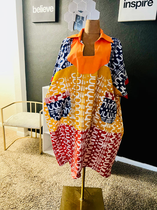 Handmade Adire Tie Dye Cotton Boubou Women African Dress| Rich Aunty Kaftan| Batik bubu African Christmas Trendy Dresses| Gift for her