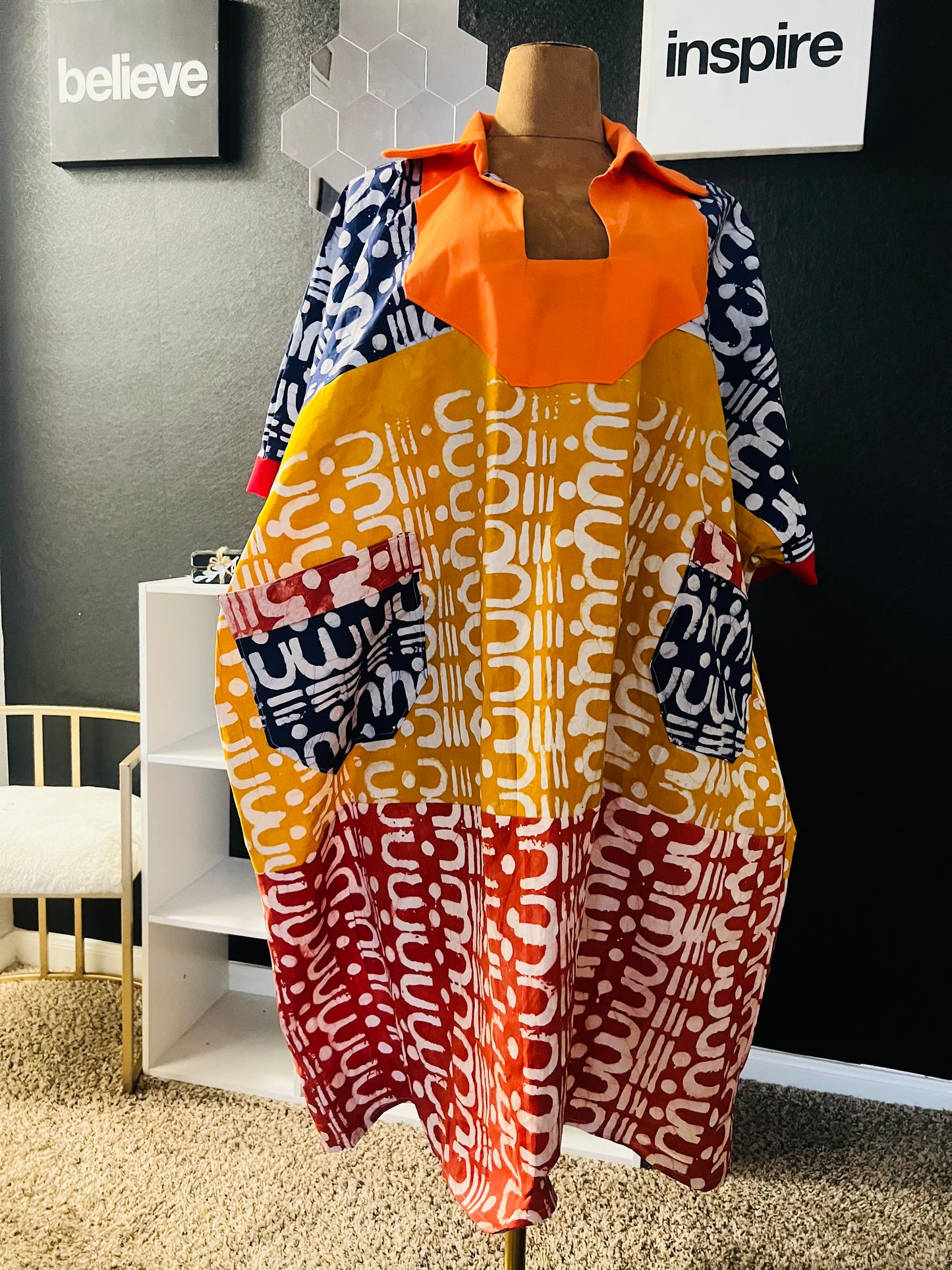 Handmade Adire Tie Dye Cotton Boubou Women African Dress| Rich Aunty Kaftan| Batik bubu African Christmas Trendy Dresses| Gift for her