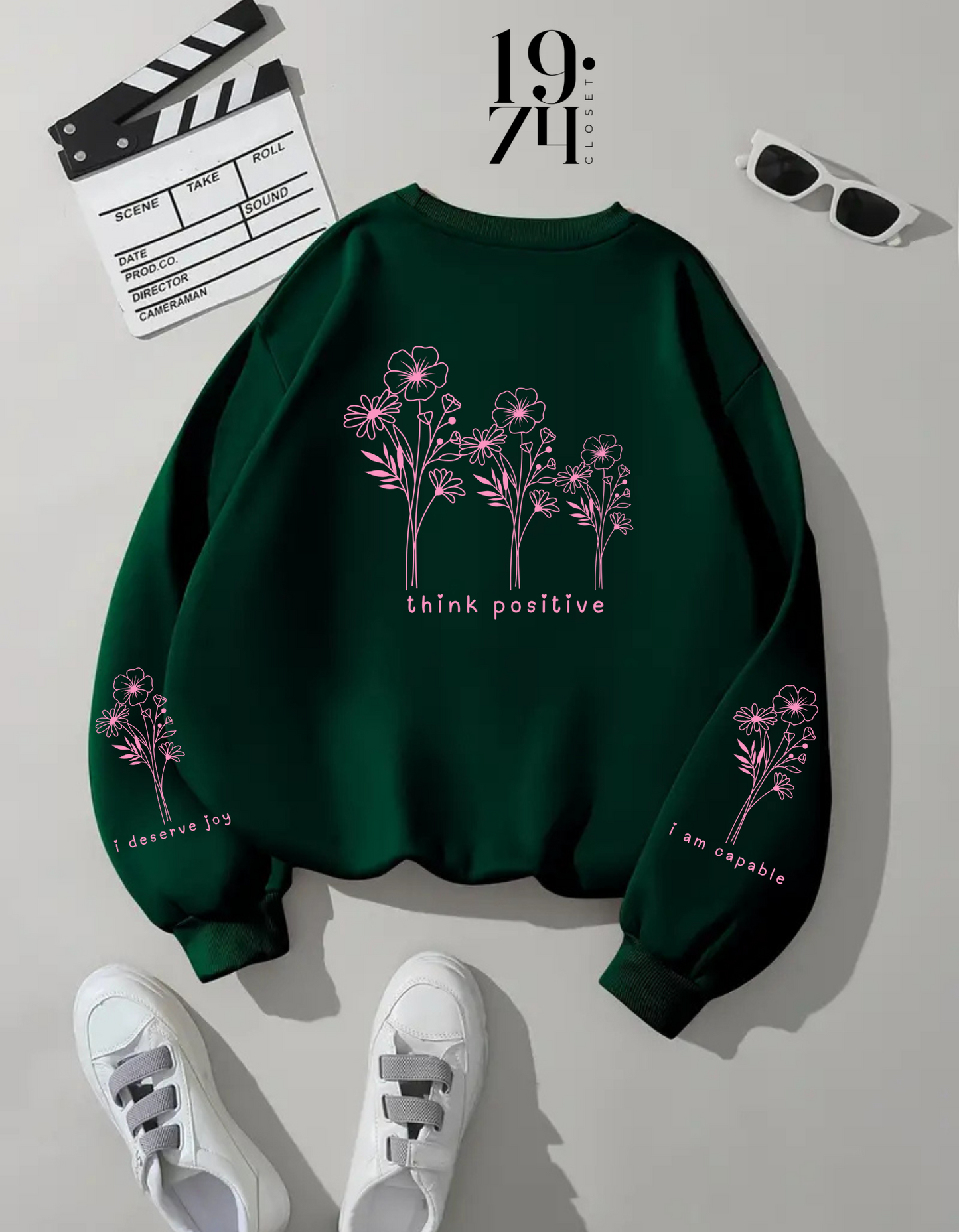 THINK POSITIVE I AM CAPABLE I DESERVE JOY CREWNECK WELLNESS SWEATSHIRT