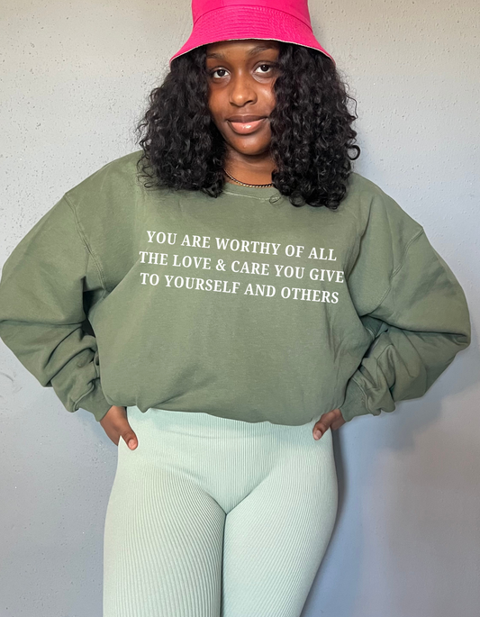 PRE-ORDER  PUFF DESIGN You are worthy of all the love and care you give to yourself and others Sweatshirt and Short Set