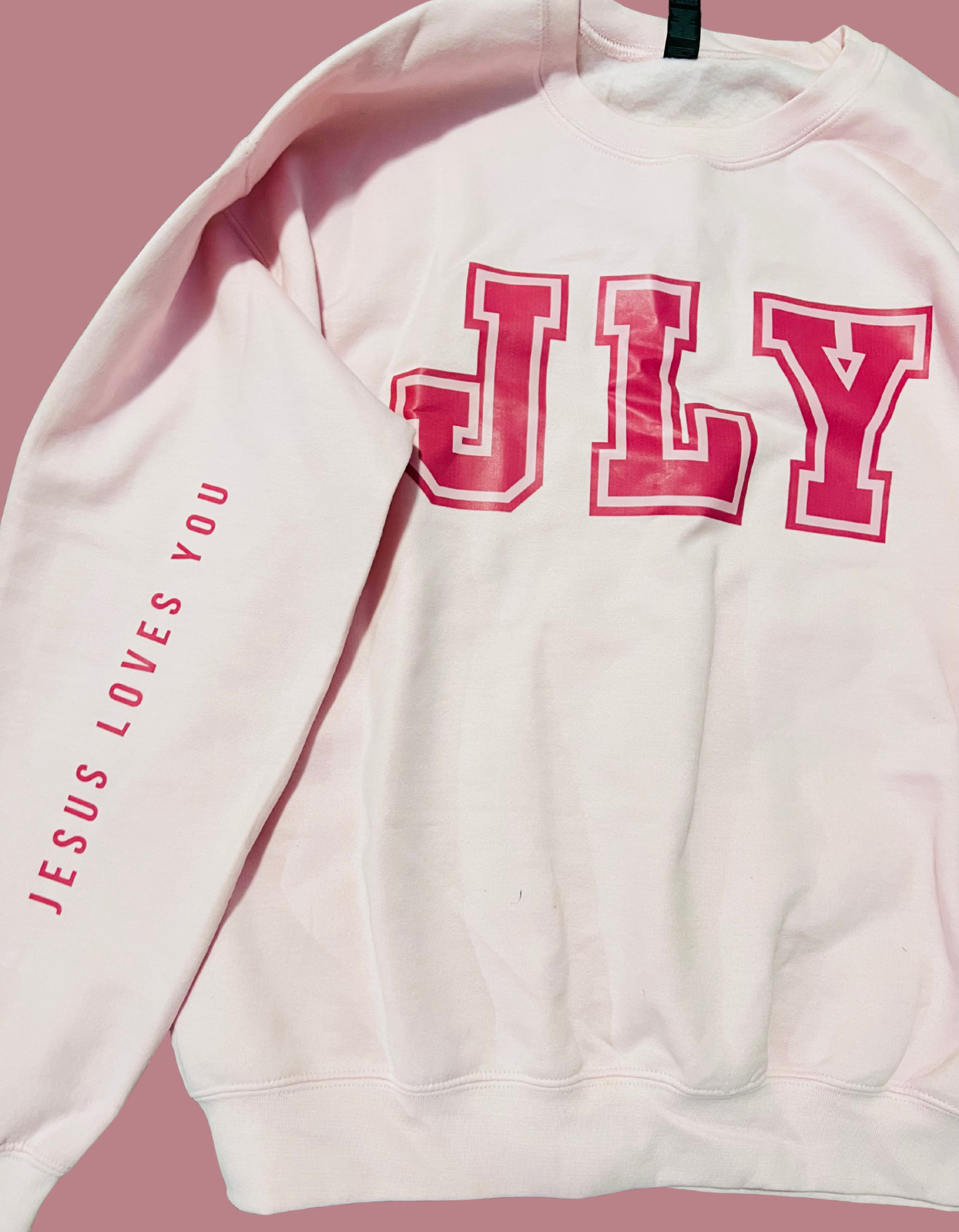 PINK JESUS LOVES YOU CREWNECK JOHN 3:16 NOT FORSAKEN FOREVER LOVED