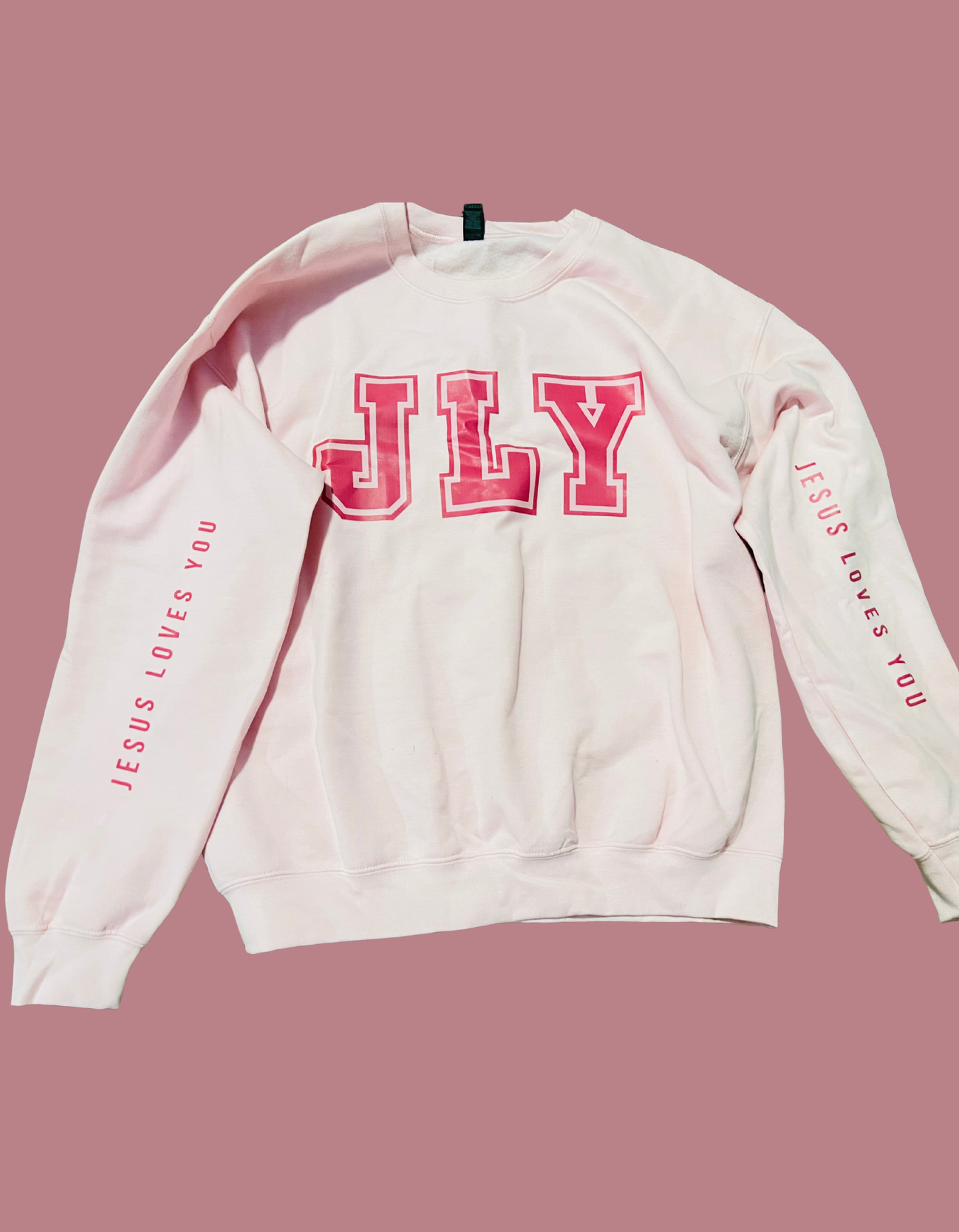 PINK JESUS LOVES YOU CREWNECK JOHN 3:16 NOT FORSAKEN FOREVER LOVED