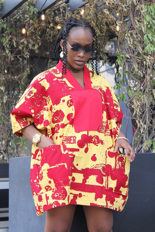 NORA African Print Shift Dress, Front Pockets, Summer Vacation Dress, African Ankara Dress, Nigerian Danshiki Bubu trendy Short Dress