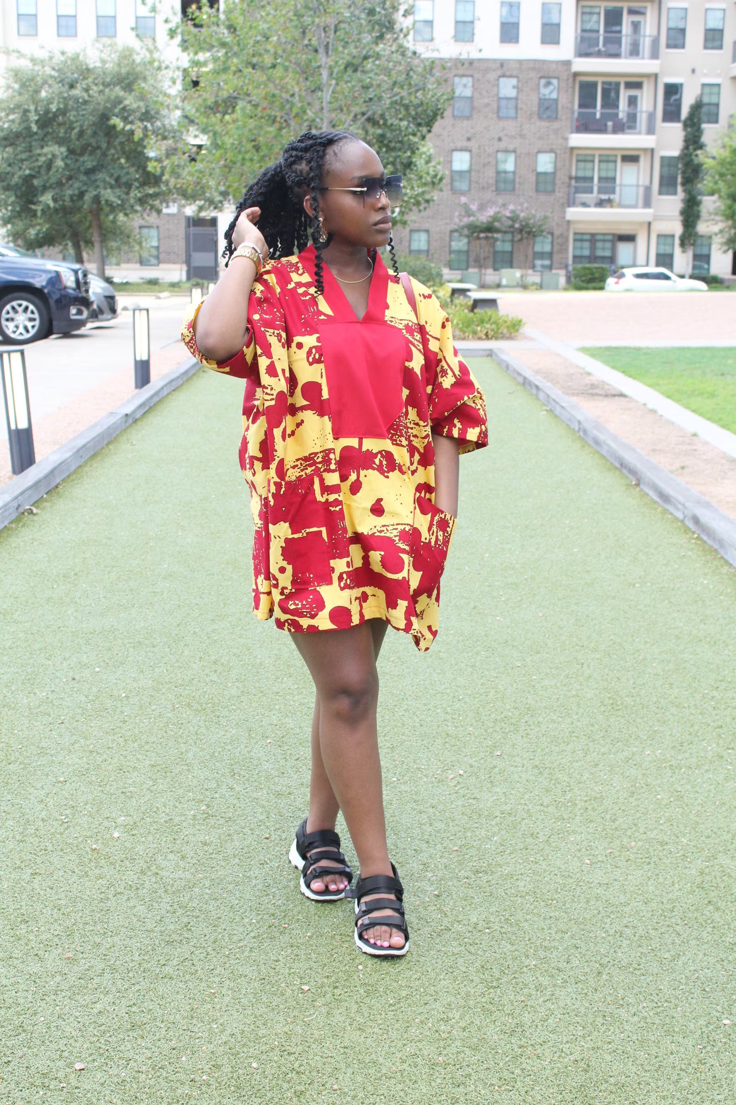 NORA African Print Shift Dress, Front Pockets, Summer Vacation Dress, African Ankara Dress, Nigerian Danshiki Bubu trendy Short Dress