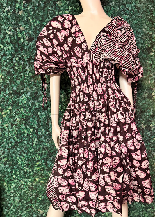 Stylish Ankara Knee Length Dress with Smokey or Shirred Waist, Side Pockets, Loose fit, Fit Size 8-18