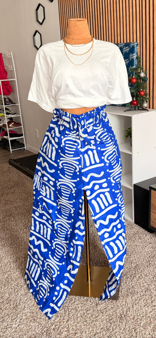 009 African Print Pant, Ankara wide leg palazzo trouser, women clothing's, African unisex pants, Trendy Adire Asoke, Elastic Rope waist. Fits a size 6 to size 16