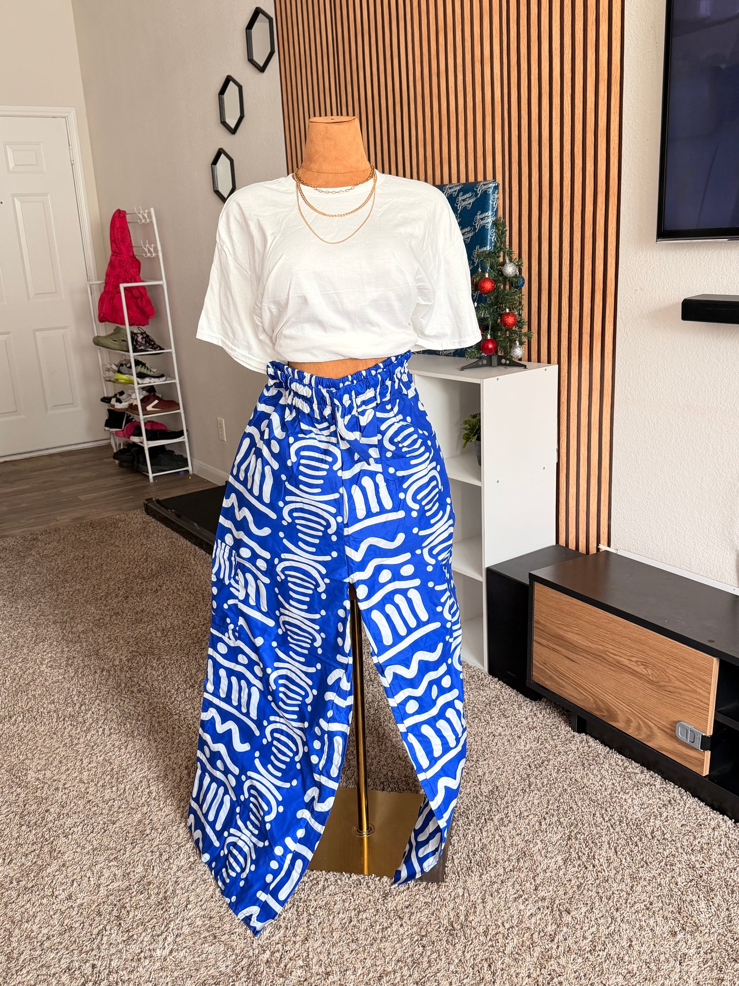 009 African Print Pant, Ankara wide leg palazzo trouser, women clothing's, African unisex pants, Trendy Adire Asoke, Elastic Rope waist. Fits a size 6 to size 16