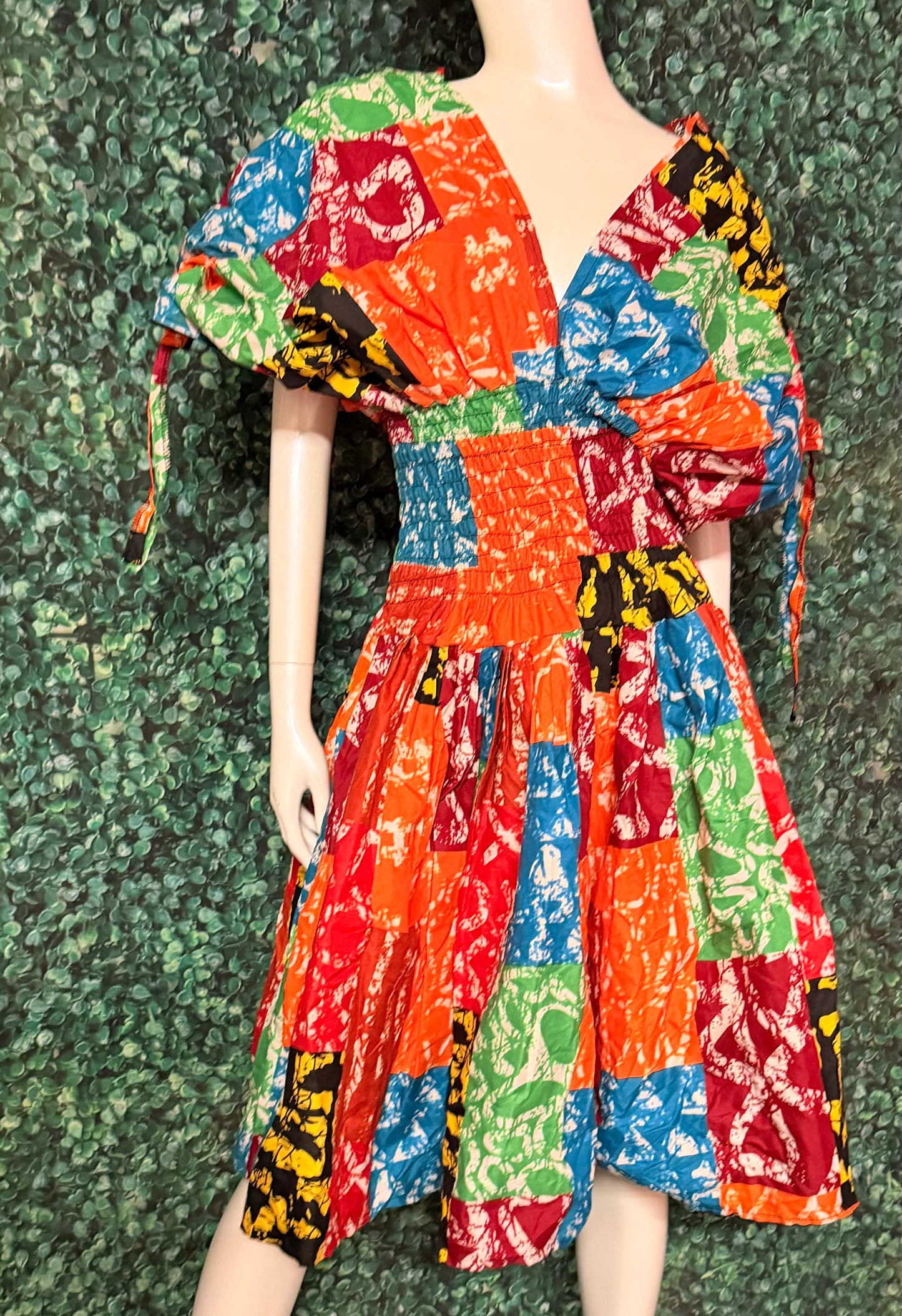 Ankara Stylish Dress, Elastic Shirred Smokey waist. Fits Size 6-18, Adjustable Sleeves, Knee Length Dress, African Print