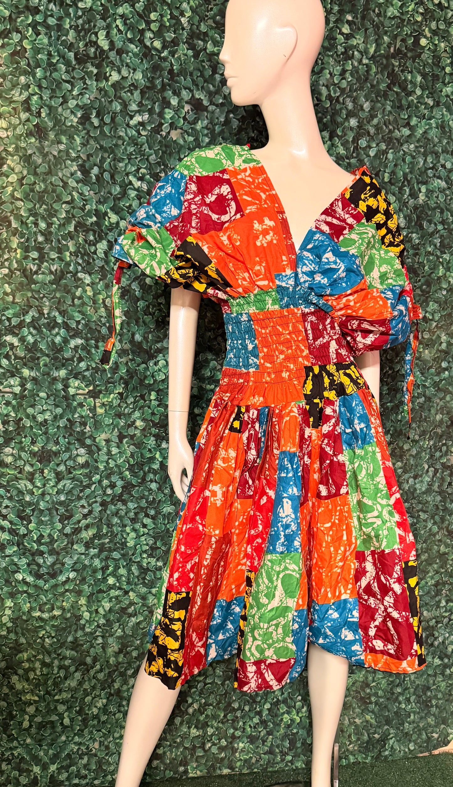 Ankara Stylish Dress, Elastic Shirred Smokey waist. Fits Size 6-18, Adjustable Sleeves, Knee Length Dress, African Print