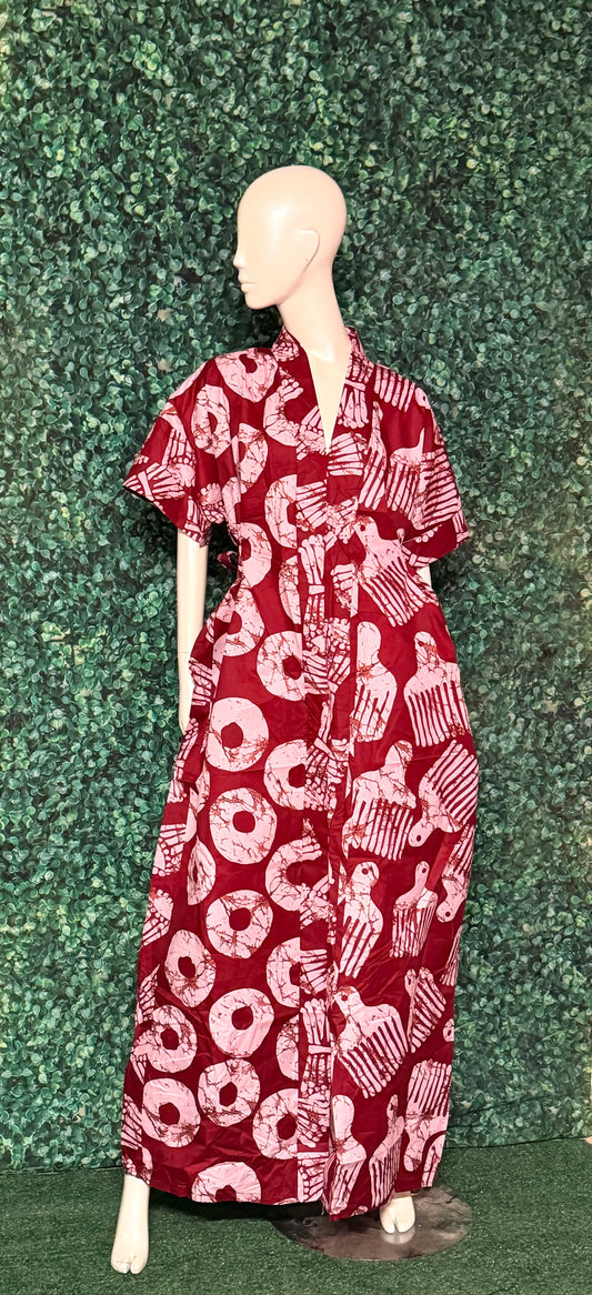 Trendy Stylish Ankara Bubu Long Dress with Waist Belt, Side Pockets, Loose fit, One Size Fit