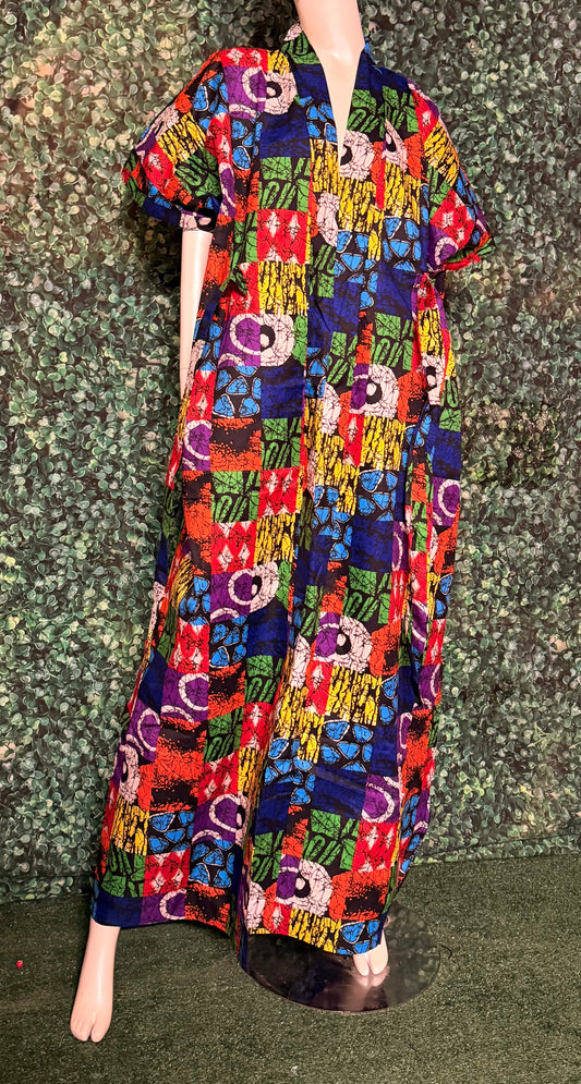 African Print Stylish Ankara Bubu Long Dress with Waist Belt, Side Pockets, Loose fit, One Size Fit
