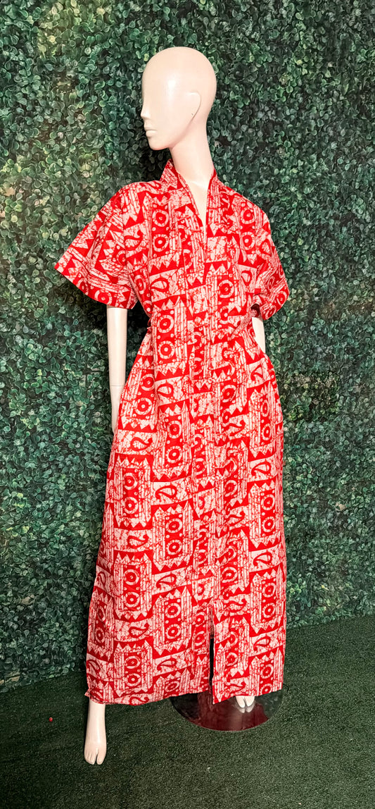 Trendy Stylish Ankara Bubu Long Dress with Waist Belt, Side Pockets, Loose fit, One Size Fit
