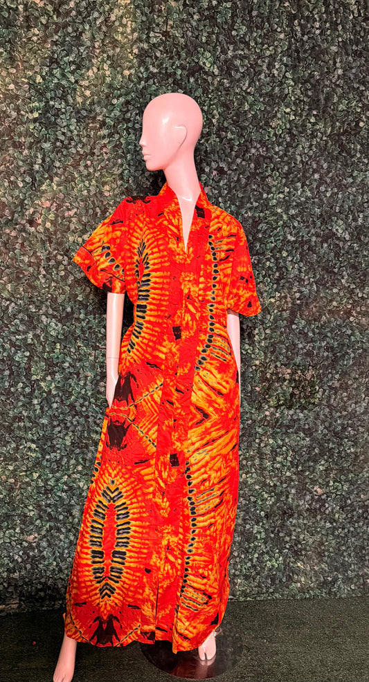 Trendy Stylish Ankara Bubu Long Dress with Waist Belt, Side Pockets, Loose fit, One Size Fit
