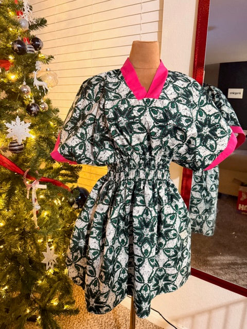 Ire African Print Ankara Fabric Short Dress, ready-to-wear Women's clothing, Handmade flare midi elastic shirred waist Ankara gown